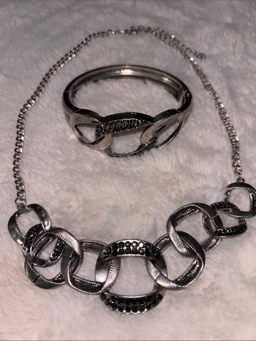 Silver-Tone Linked Statement Necklace & Bracelet Set